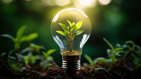 close-up video concept of a light bulb with a plant inside, symbolizing eco-friendly innovation