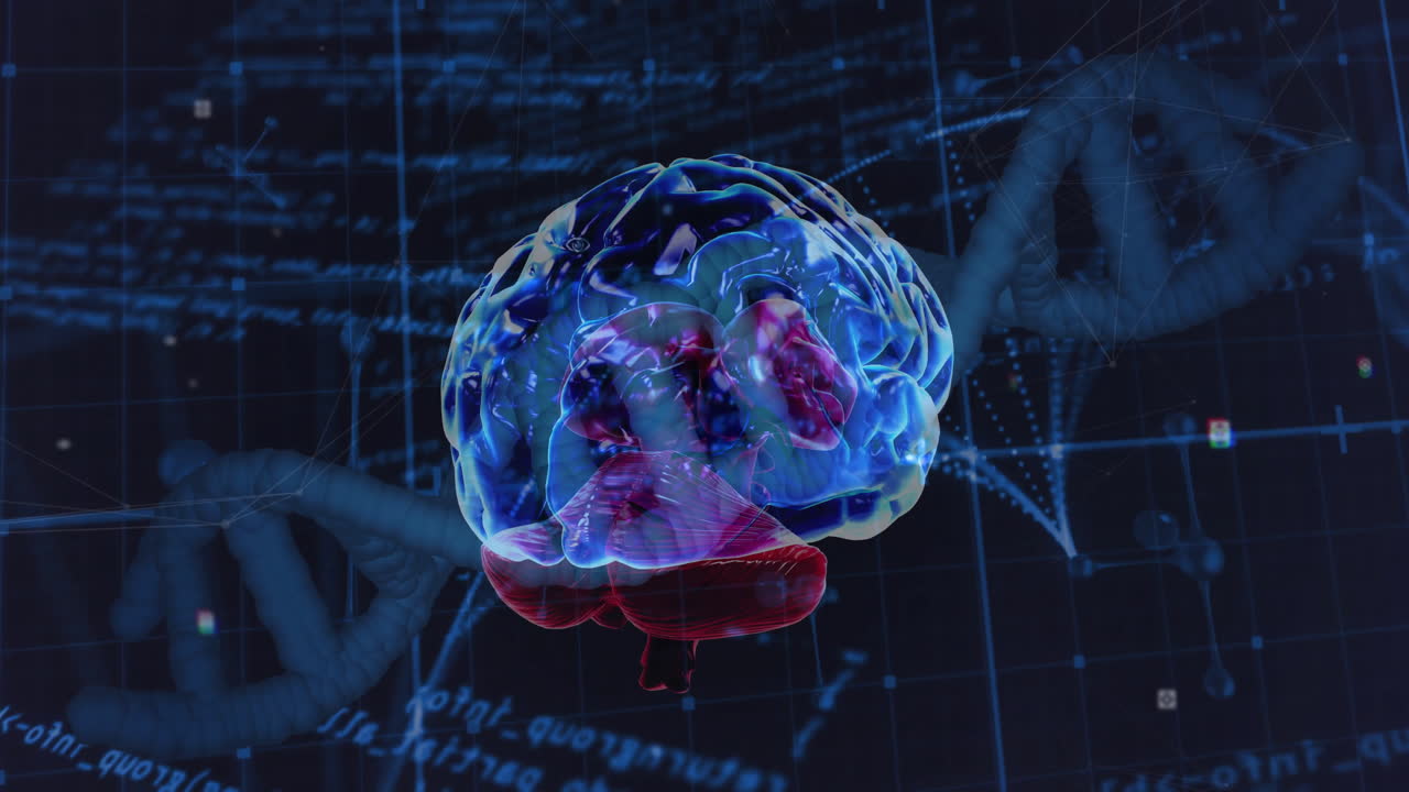 dna 스트랜드와 뇌를 통해 데이터 처리의 애니메이션