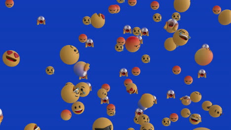 animation of multiple 3d emoticons floating against blue background