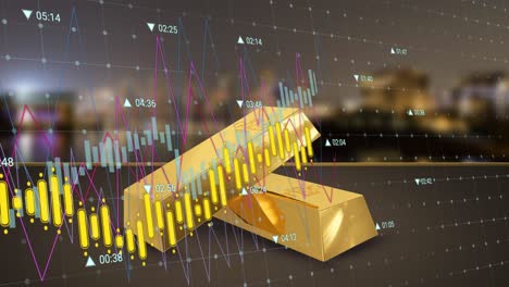 animation of financial data processing over gold bullions