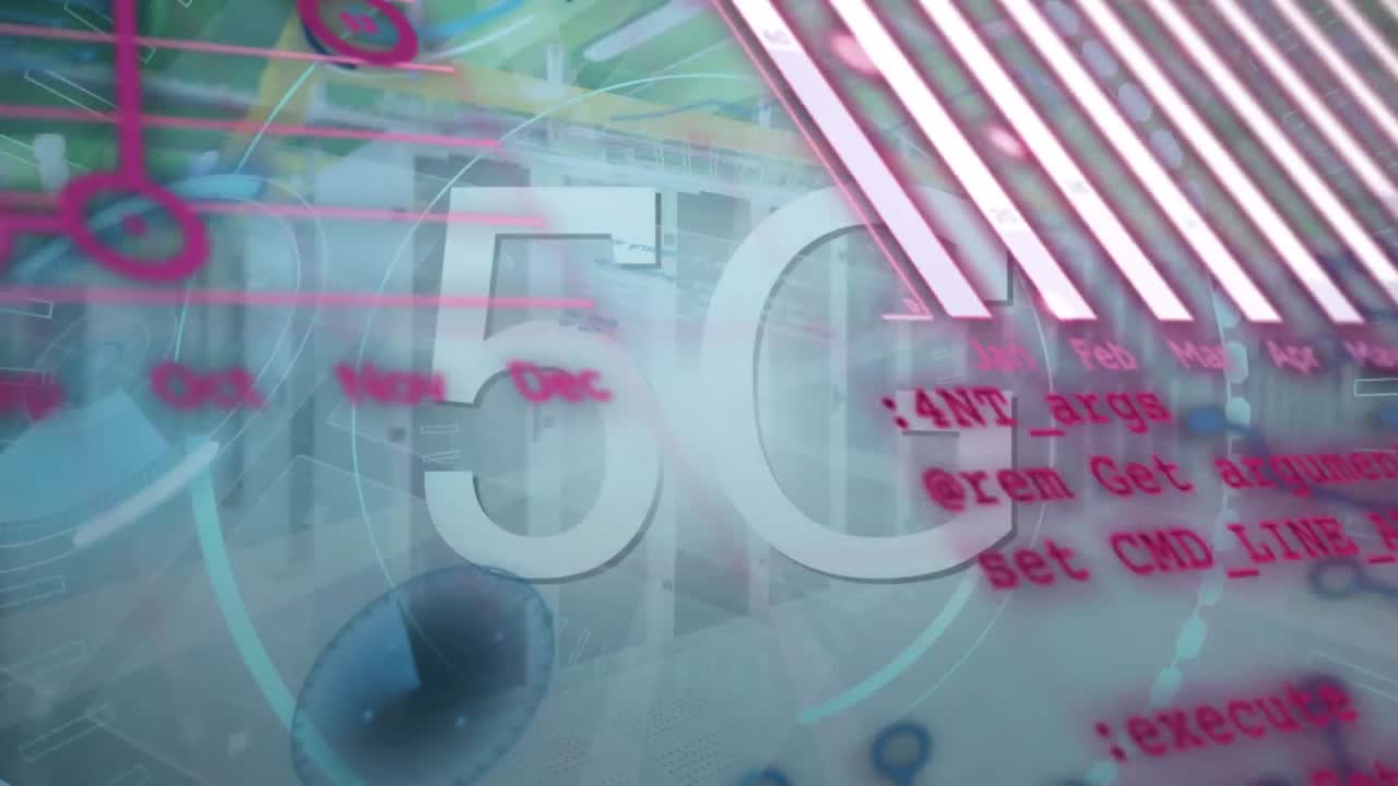 컴퓨터 서버  ⁇ 에 대한 둥근 스캐너를 통해 5g 텍스트 및 데이터 처리의 애니메이션