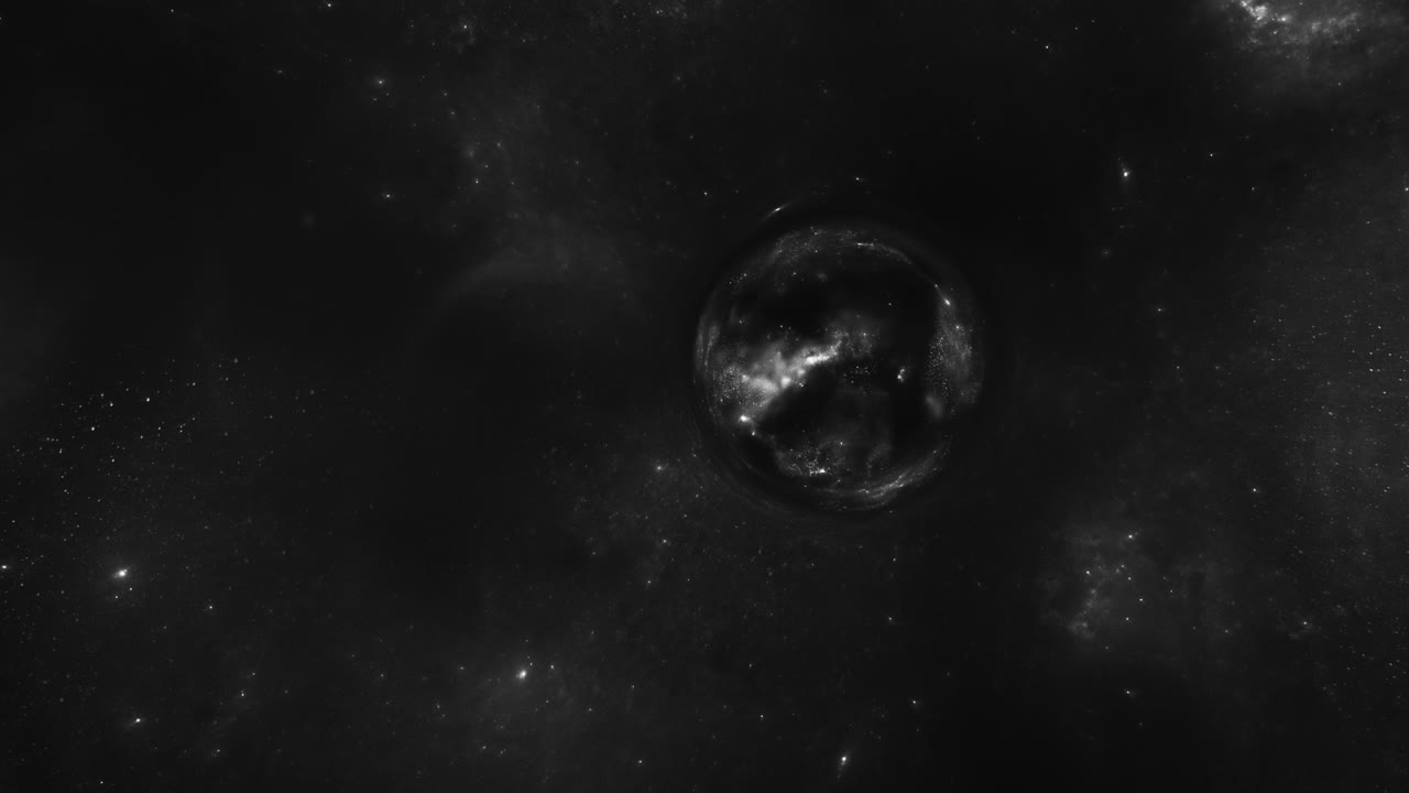 A giant wormhole curves the black space around it