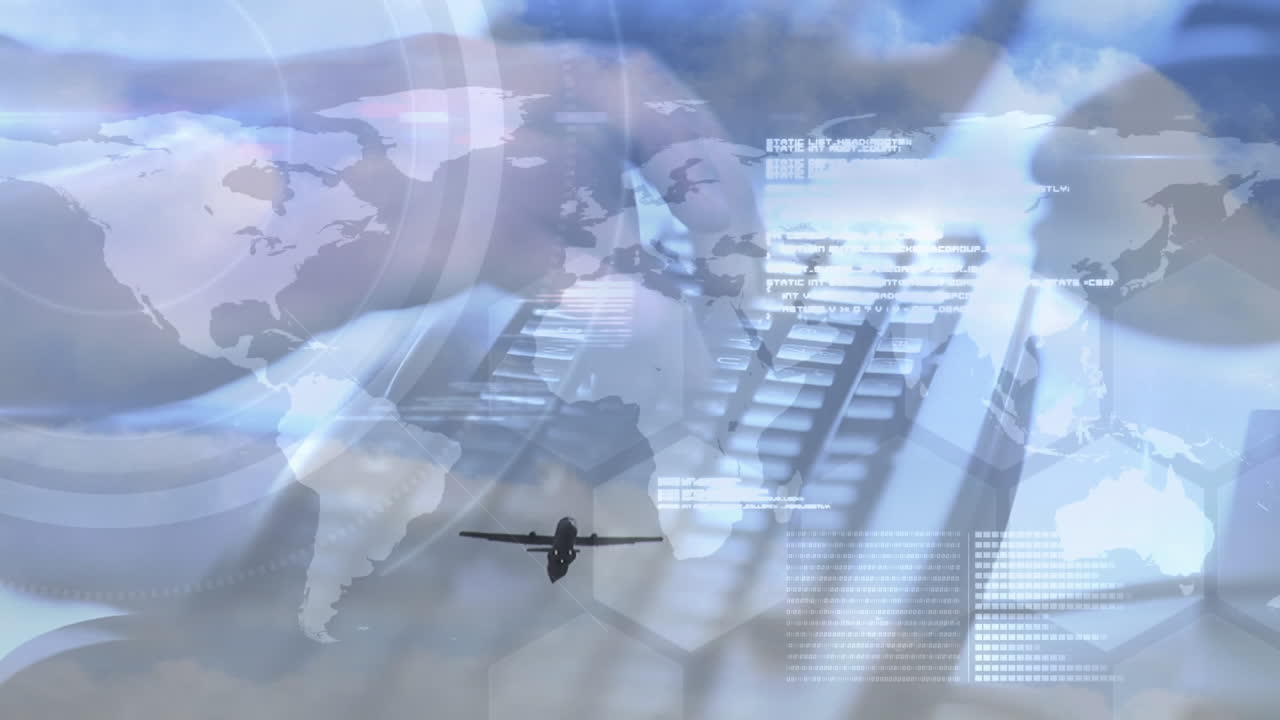 анимация рук с помощью компьютера над обработкой данных и плоскостью.