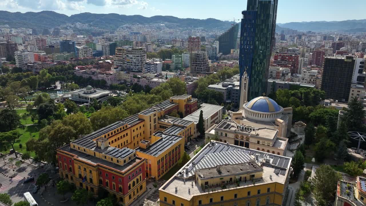 Panoramic Aerial View Of The Resurrection of Christ Orthodox Cathedral In Tirana, Albania.