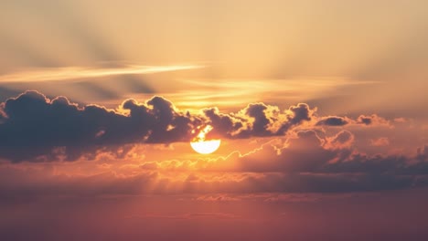 dramatic sunset with sun rays through clouds