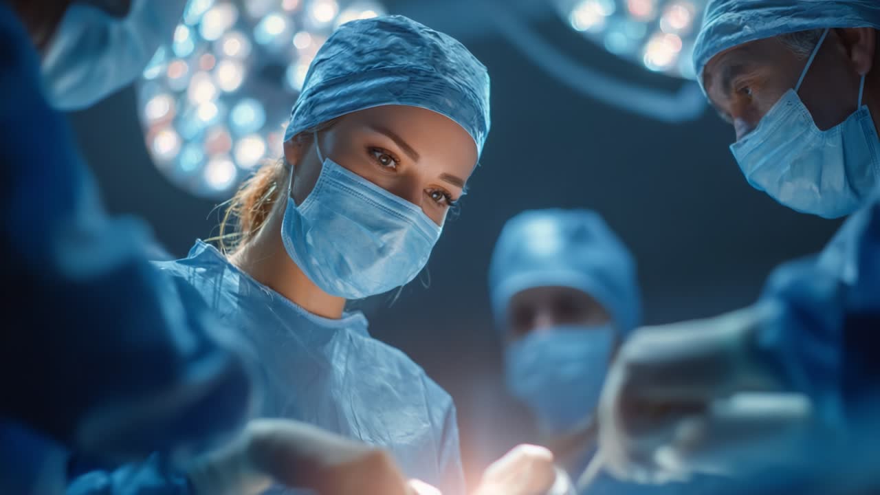 A Focused Team of Surgeons in a Surgical Procedure, Highlighting the Challenges and Precision Required in Life-Saving Operations Under Bright Operating Room Lights