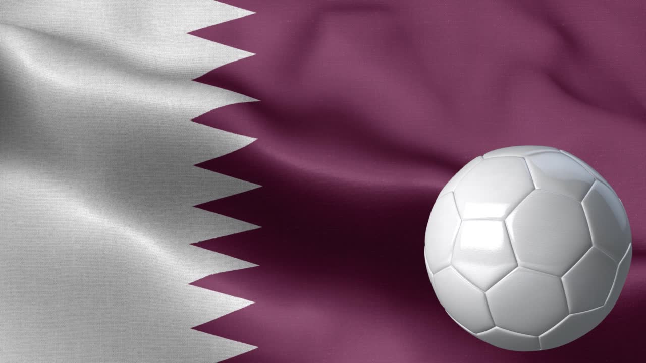 Bandiera del Qatar e pallone da calcio - Bandiera del Qatar ad alta definizione - Bandiera nazionale del Qatar con motivo a onde, elementi in loop