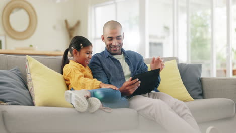 Tablet,-high-five-and-a-father-with-his-girl-child