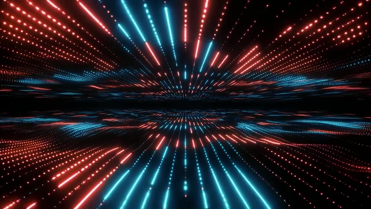 Abstract Digital Landscape with Glowing Red and Blue Light Lines
