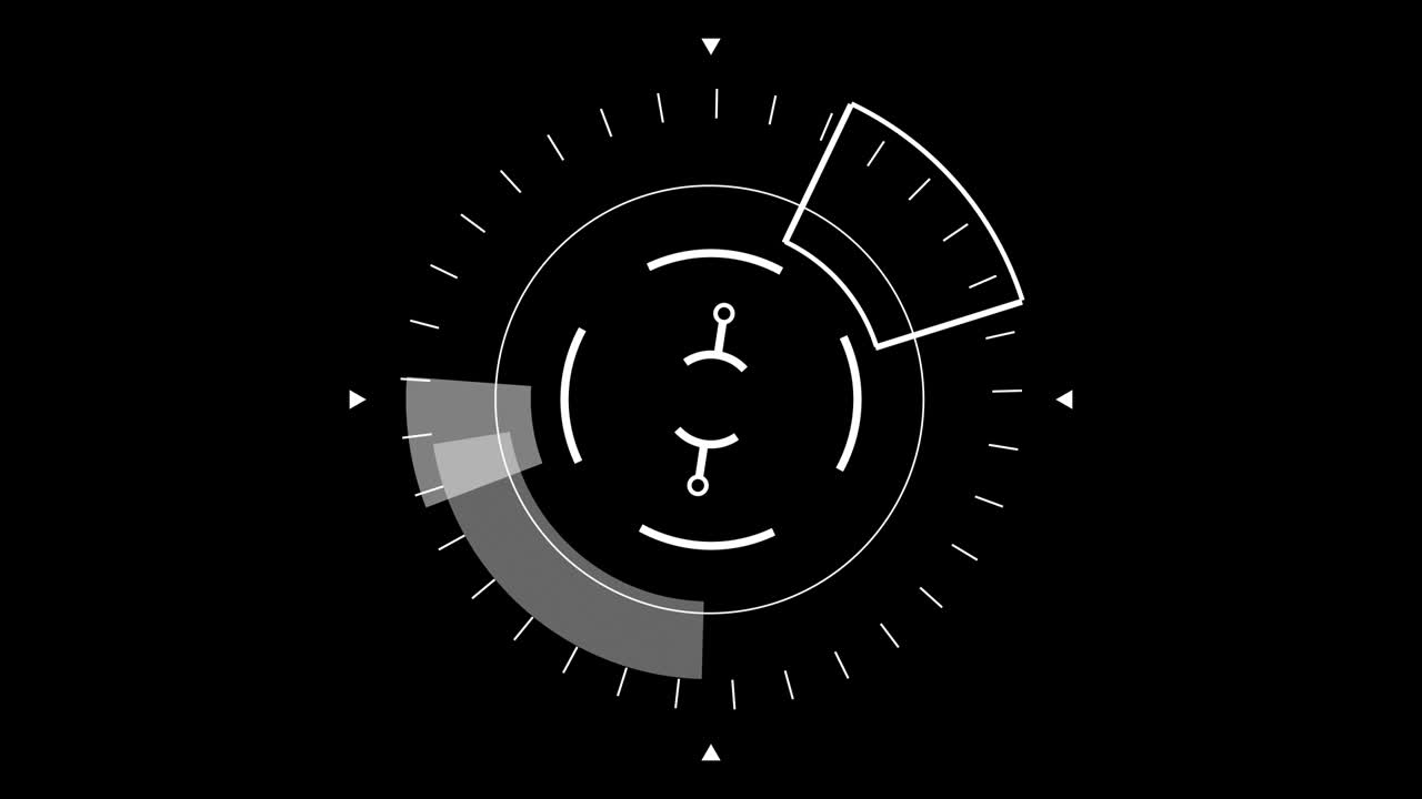 Circle HUD technological futuristic elements. Elements of the sci-fi circle appear and disappear in the HUD pattern. Alpha channel. Isolated background. Black background.