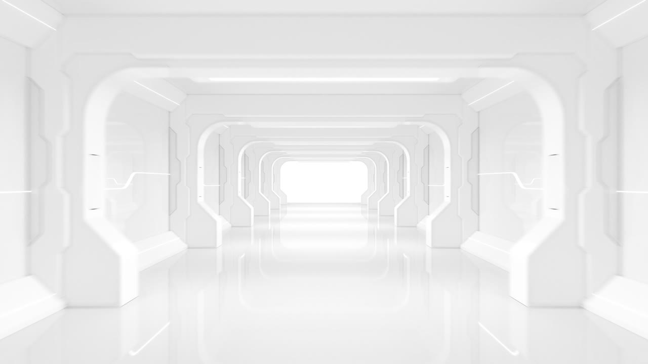 un túnel blanco y vacío, una habitación futurista, una representación en 3d.