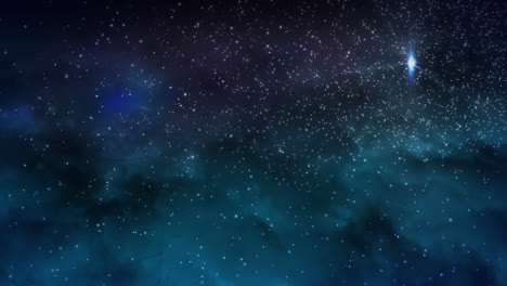 animation of shooting star, glowing spots and particles over clouds background