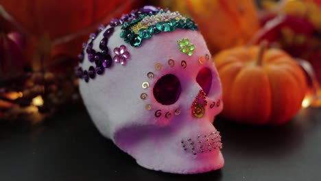 mexican sugar skull (calaverita de azúcar). ofrenda de día de muertos y halloween. day of the dead offering.