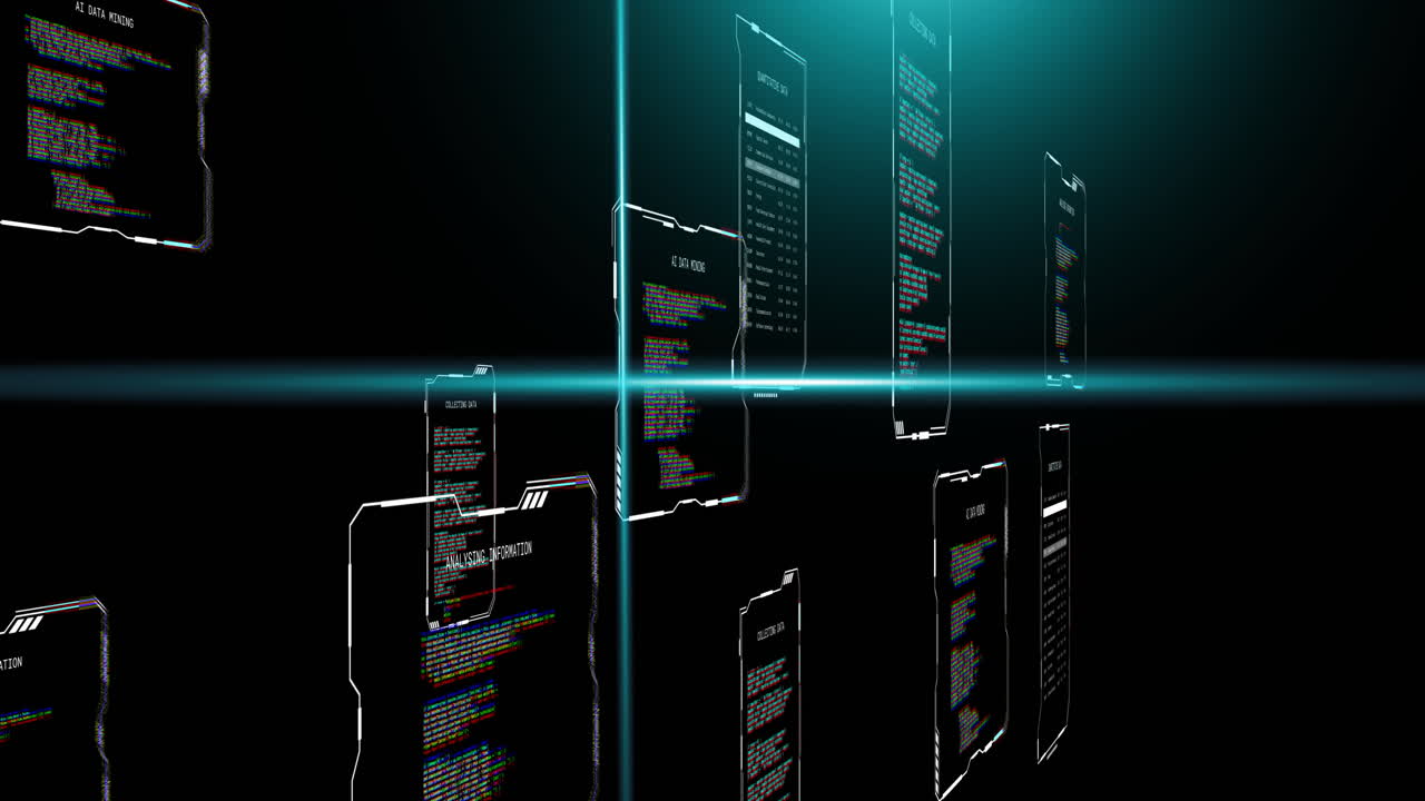 animación de haces de escáner azules sobre archivos de datos de texto procesamiento en fondo oscuro