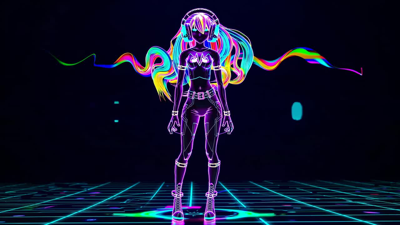 Ragazza anime neon con cuffie
