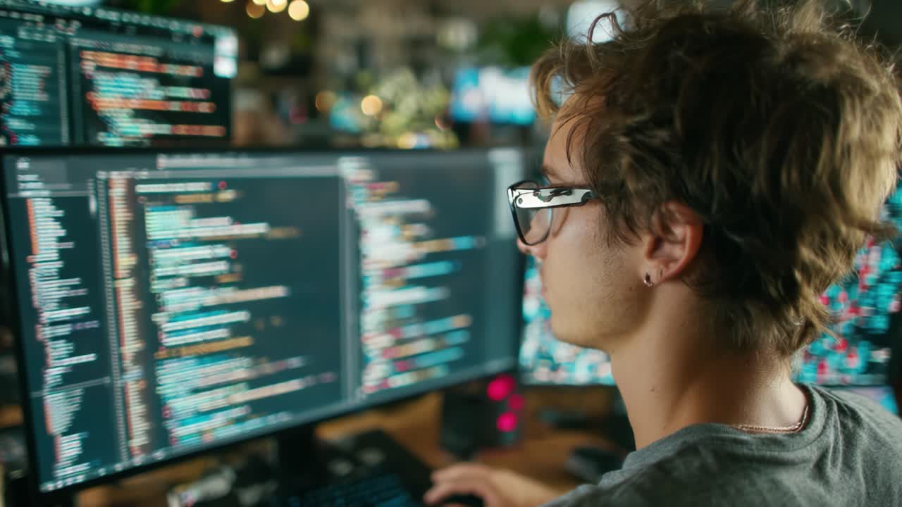 Focused Individual Analyzing Complex Code on Multiple Monitors in a ...