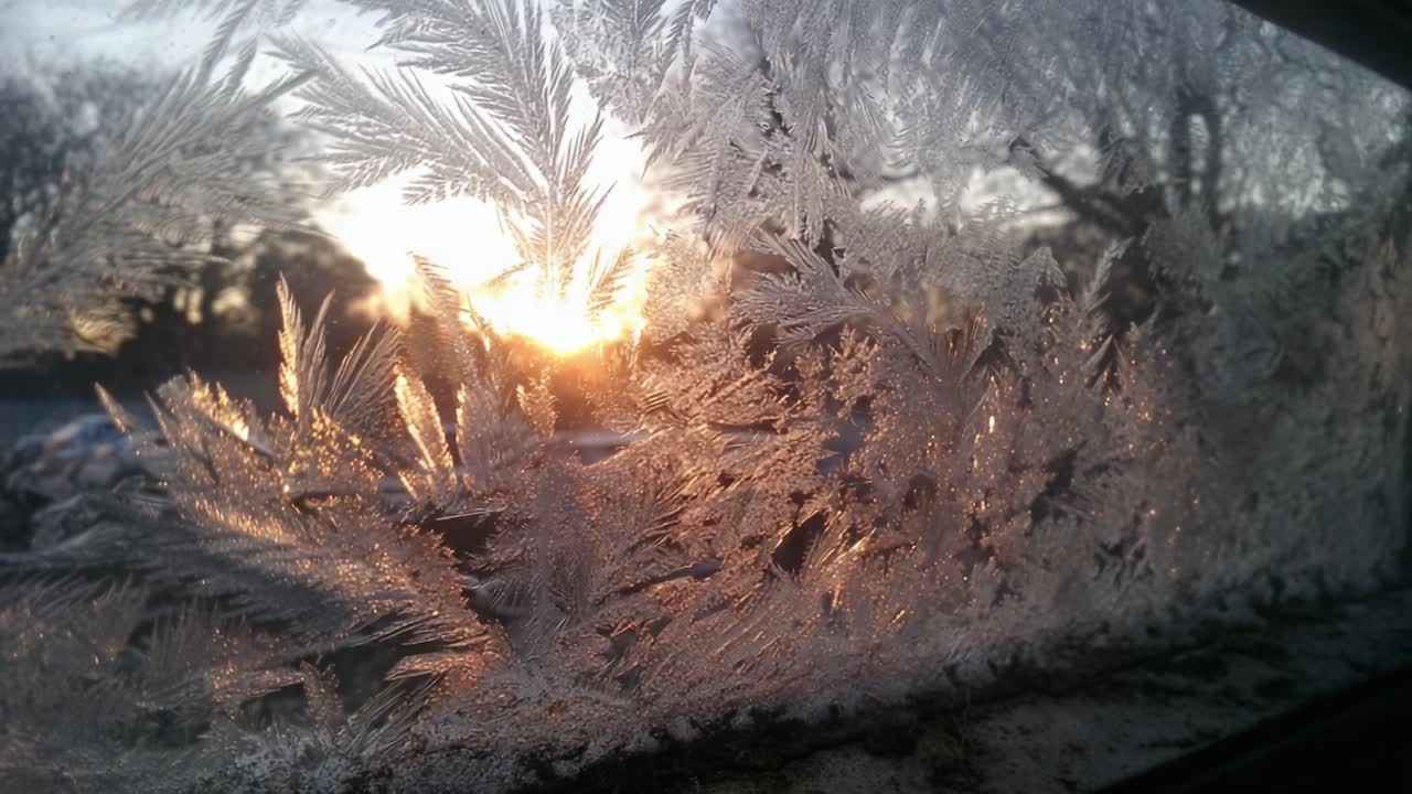 Capturing the Beauty of Frost: Stunning Formation of Ice Crystals Hanging Against the Backdrop of a Beautiful Sunset