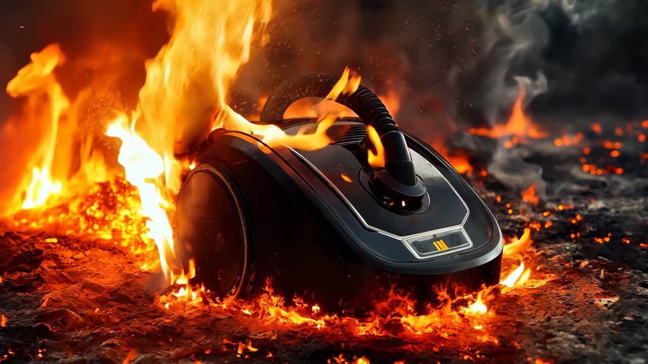 un aspirador negro sentado encima de un fuego