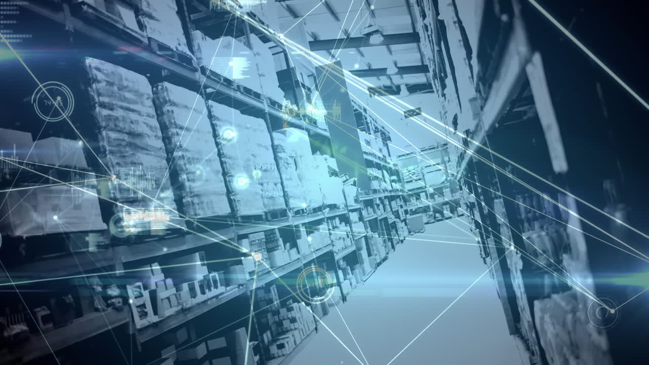 매장 위의 연결 네트워크 및 데이터 처리의 애니메이션