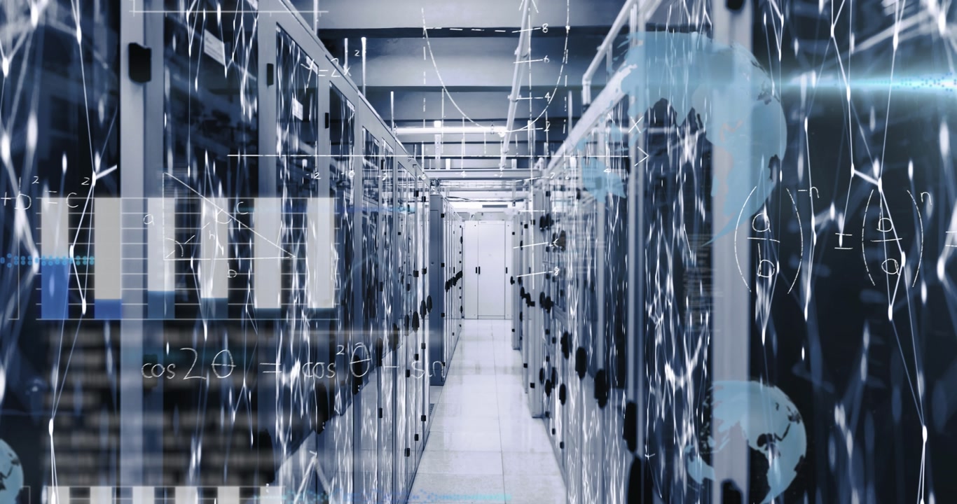 Animation of data processing over server room