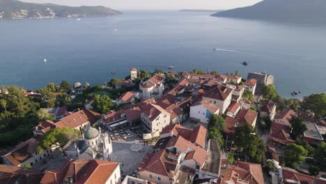 Aerial-Herceg-Novi-coastal-town-view-with-Adriatic-Sea,-Montenegro