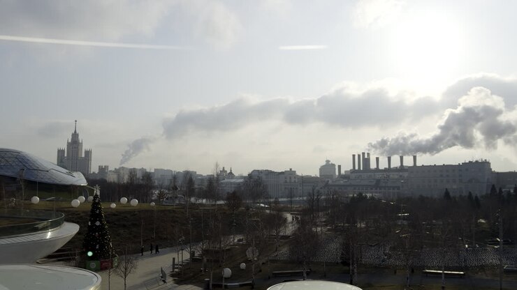 Cityscape with Industrial Smoke in Winter