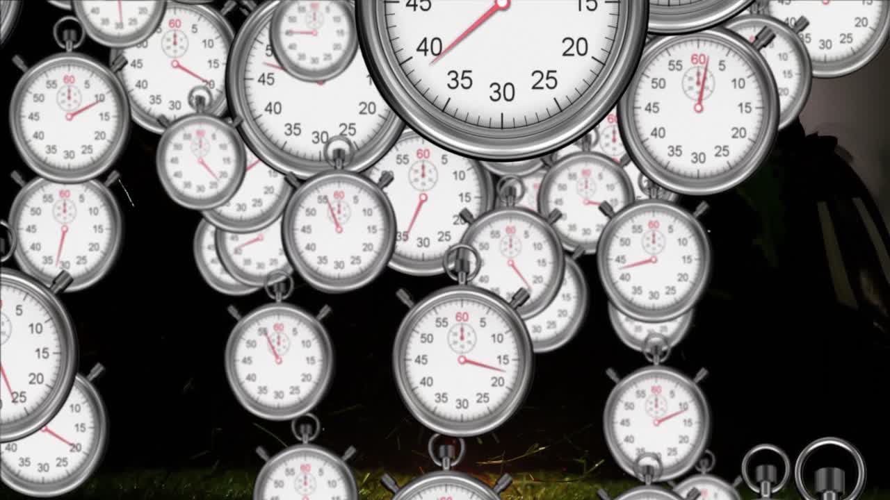 animación de iconos de temporizador sobre una pelota de rugby con texto argentino en fondo negro