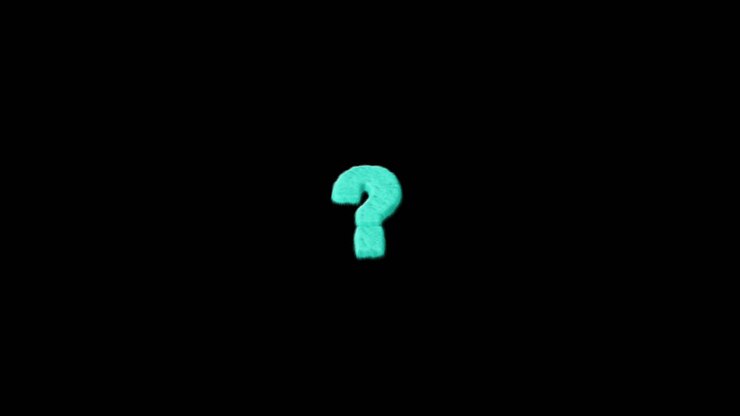 Turquoise Fluffy Question Mark on Black Background