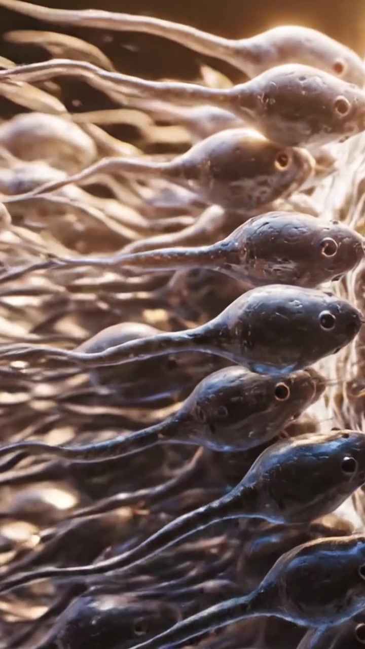 A Close-up Exploration of Sperm Motility: Captivating Details of Sperm Cells Swimming Through a Vivid Biological Environment