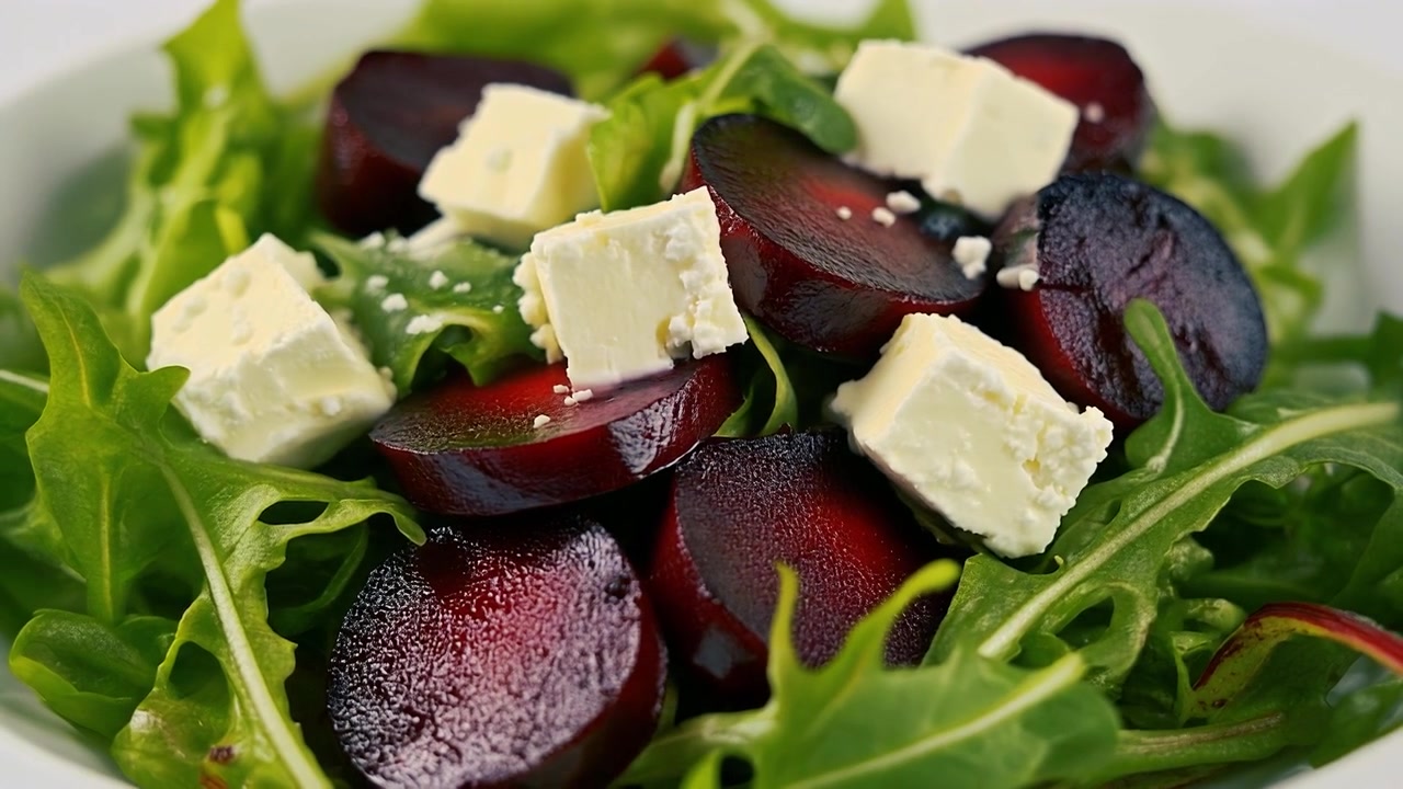 Fresh Beetroot and Feta Cheese Salad with Arugula