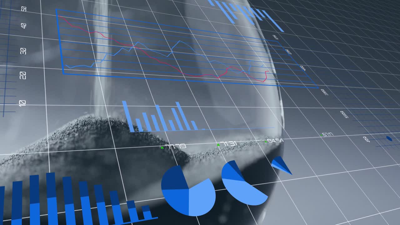 Animation of financial data processing over hourglass