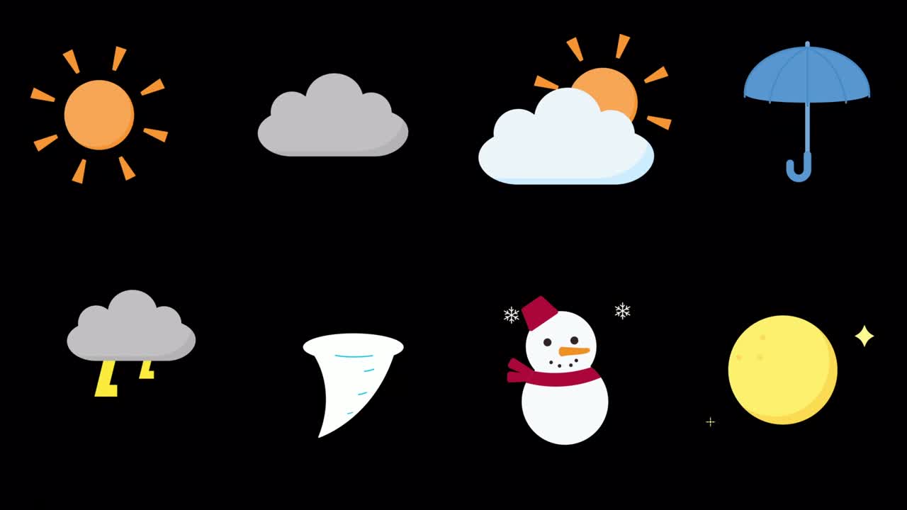 간단한 날씨 애니메이션 세트 검은 배경