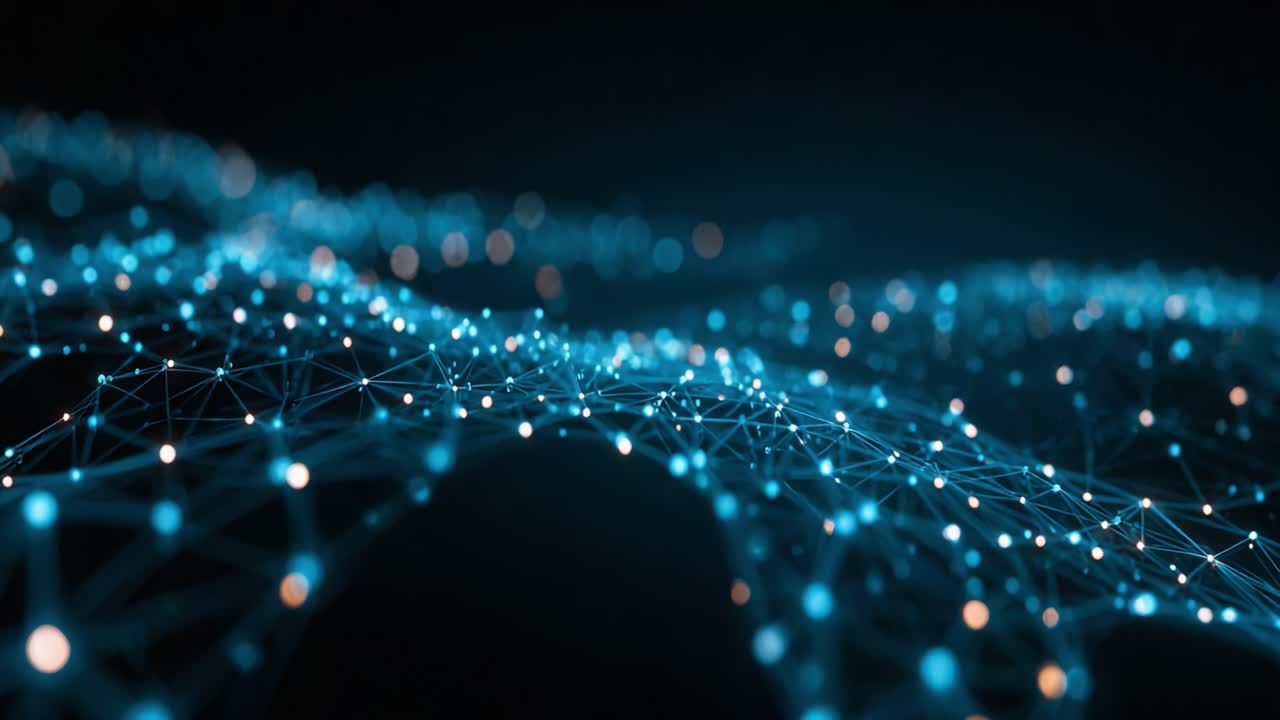 Exploring the Intricate Connections of a Digital Network with Vibrant Blue Nodes Lighting Up a Dark Background in This Captivating Visual Representation
