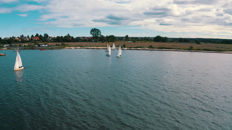 Aerial-view-of-drone-flying-towards-the-yacht-on-the-sea