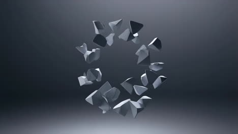 abstract geometric fragments floating in dark space