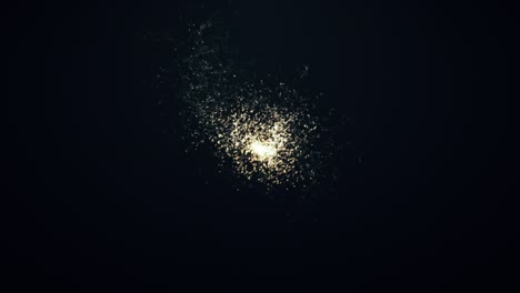 fast-moving ball of particles flying in all directions and leaving a trail, fast motion absctract animation with motion blurred particles