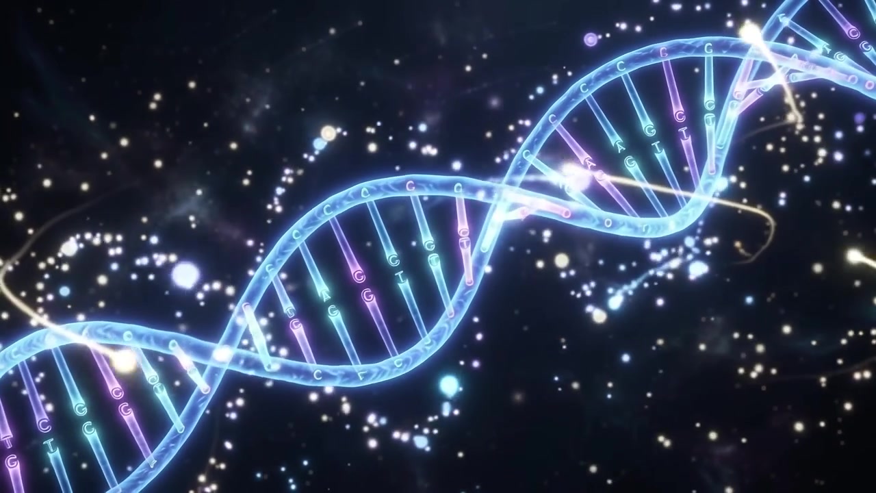 Elica di DNA luminosa che ruota nello spazio digitale