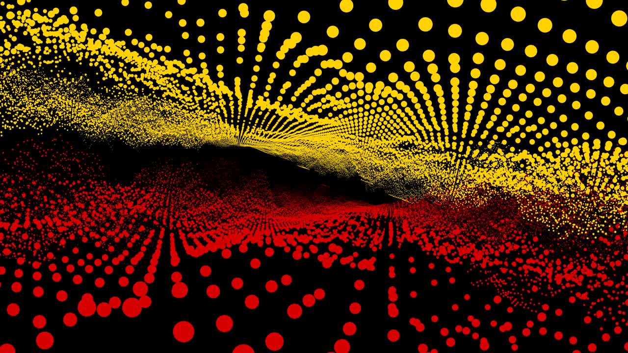 Futuristic abstract red yellow dimension waveform ball oscillation, visualization wave technology digital surface