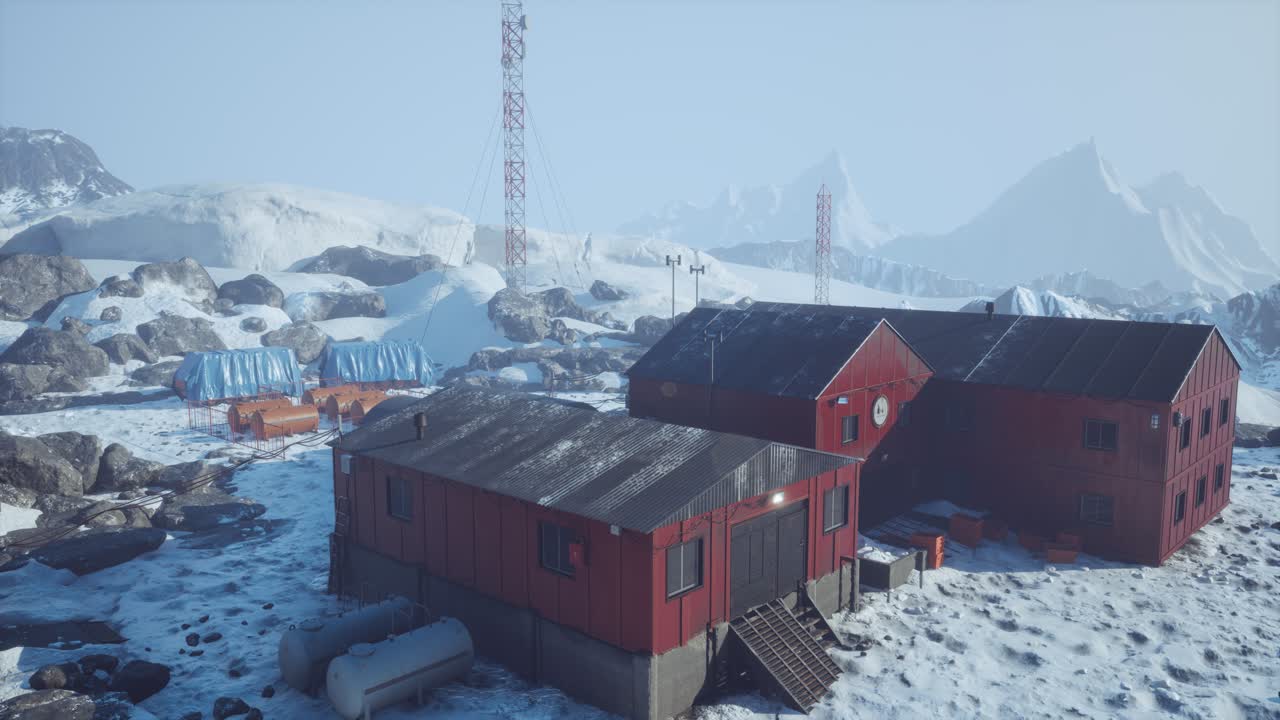 science station in Antarctica at summer