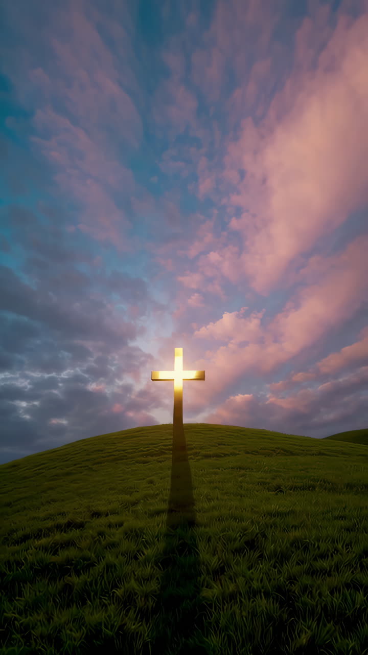Golden Cross on a Hill at Sunset