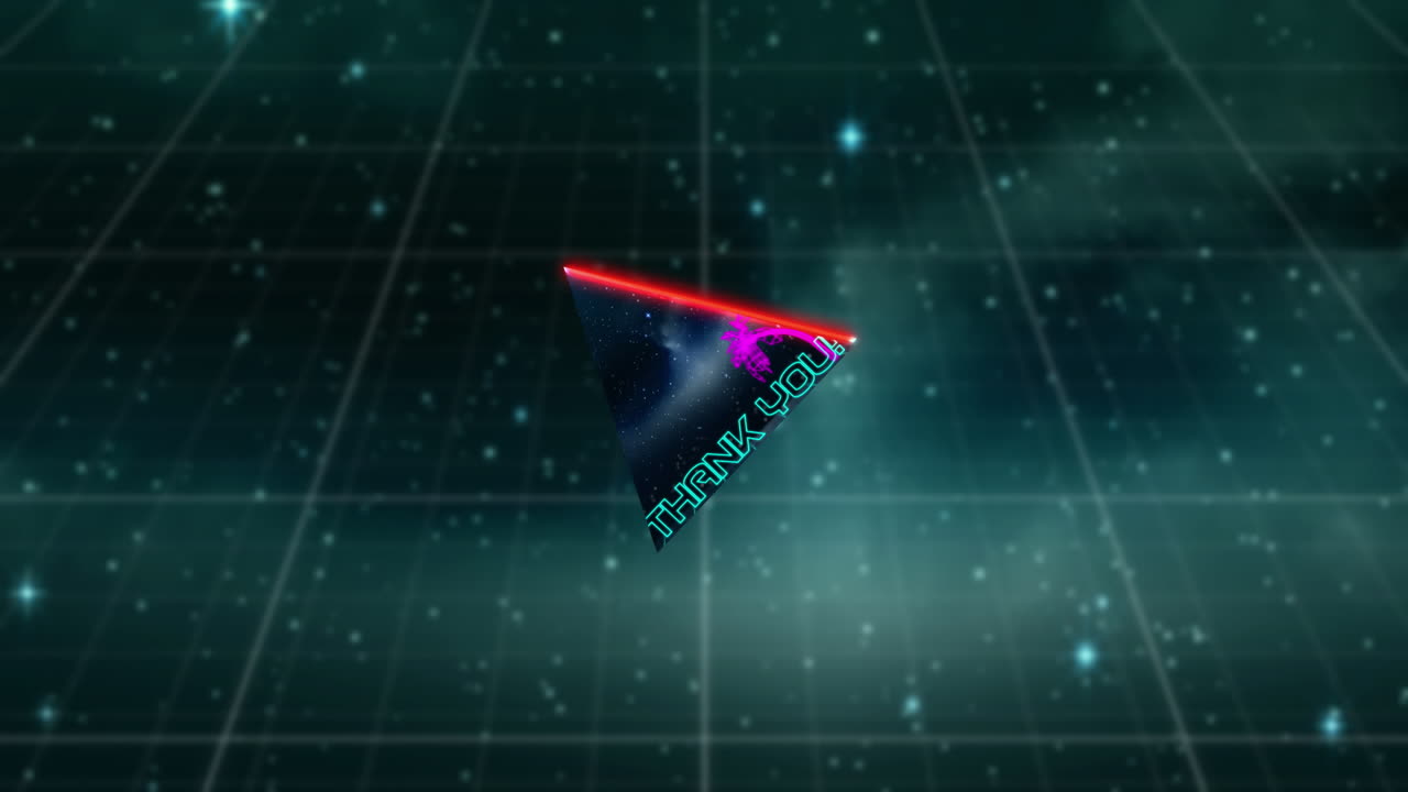 Animation vintage video game screen with neon word thank you written