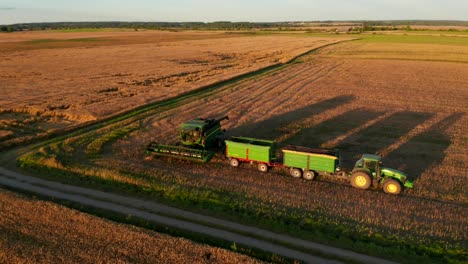 personas que trabajan en campos de cultivo, utilizando máquinas agrícolas, tarde, puesta de sol, caminos visibles fuera de carretera, campos de cultivo, horizonte