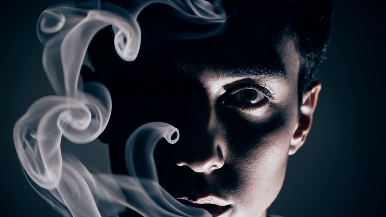 Mysterious Portrait with Smoke and Shadow