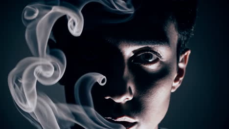 mysterious portrait with smoke and shadow