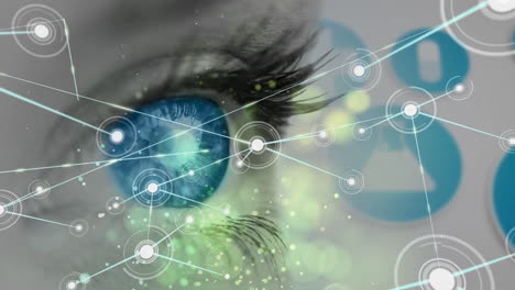 animación de la red de conexiones con iconos sobre el ojo de la mujer
