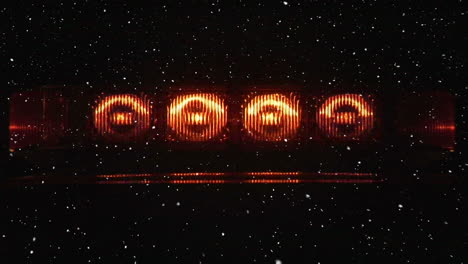 composición de video con nieve sobre luces parpadeantes