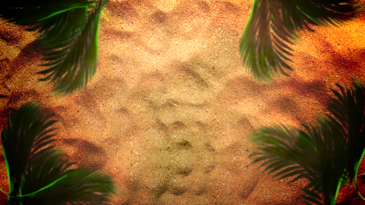 playa de arena de primer plano con arena y palmeras fondo cinematográfico de verano
