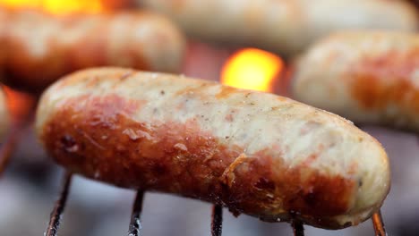 delicious juicy sausages, cooked on the grill with a fire