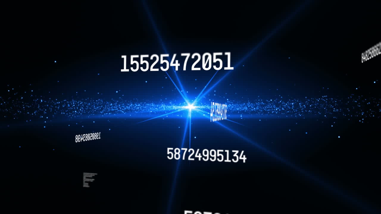 Animation of numbers changing and data processing on glowing blue background