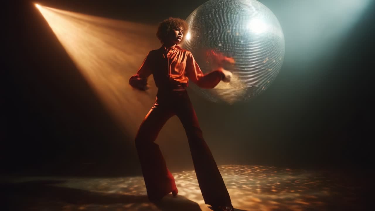 A Dazzling Dance Performance Under the Sparkling Disco Ball Where the Performer Instantly Captivates the Audience With Their Mesmerizing Moves and Vibrant Fashion in a Stunning Lighting Environment